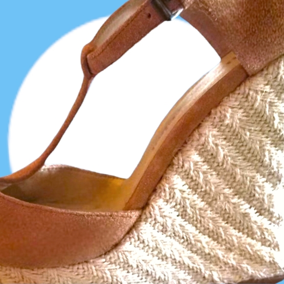 Luxury Rebel 🍒Nude Suede T-Strap 🍒 Platform Espadrille Sandals 🍒 8M - Picture 8 of 14